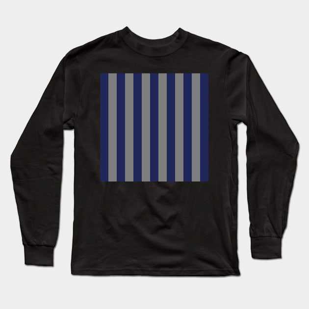 Navy Blue and Gray Stripes, Vertical Awning Stripes Long Sleeve T-Shirt by AmyBrinkman